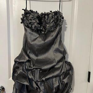 Forever 21 Strapless Floral Appliqué Cocktail Dress M Metallic